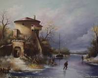 Голландский пейзаж с вмёрзшей лодкой