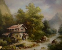 Бурная река текущая у мельницы