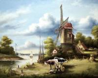 Ветрянная мельница у реки