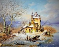 Зимний пейзаж с лодкой