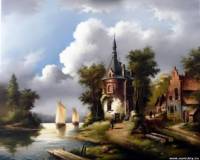 Голландский пейзаж с парусниками в летний день
