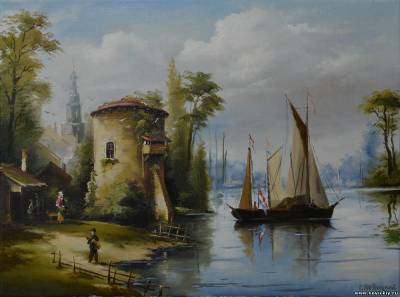 Вид с парусными лодками