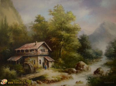 Бурная река текущая у мельницы