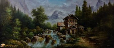Альпийский пейзаж с мельницей