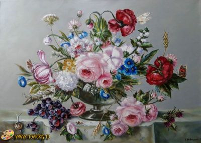Цветы с бабочками и улиткой
