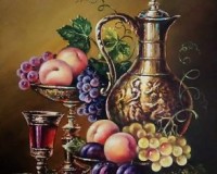 Персики и сливы с виноградом