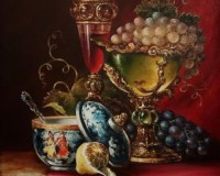 Натюрморт с лимоном и виноградом