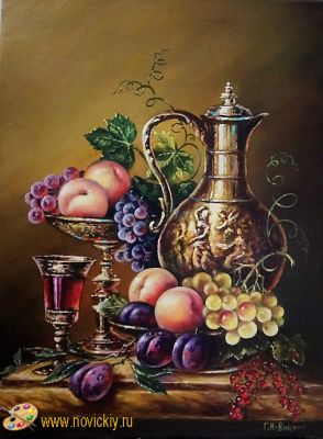 Персики и сливы с виноградом