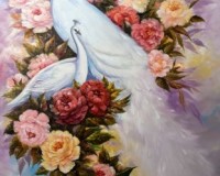 Белые павлины в цветах