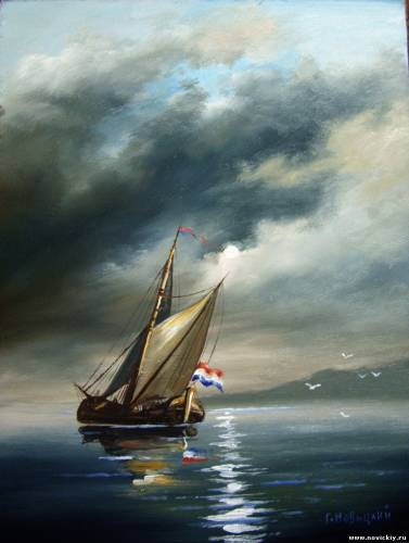 Море, вечер, чайки