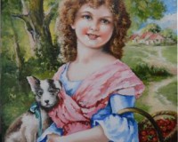 Девочка с щенком и корзиной